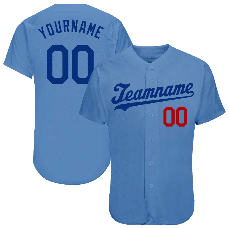 Baseball Jersey With Holographic Elements-Custom Light Blue Royal-Red Authentic Baseball Jersey