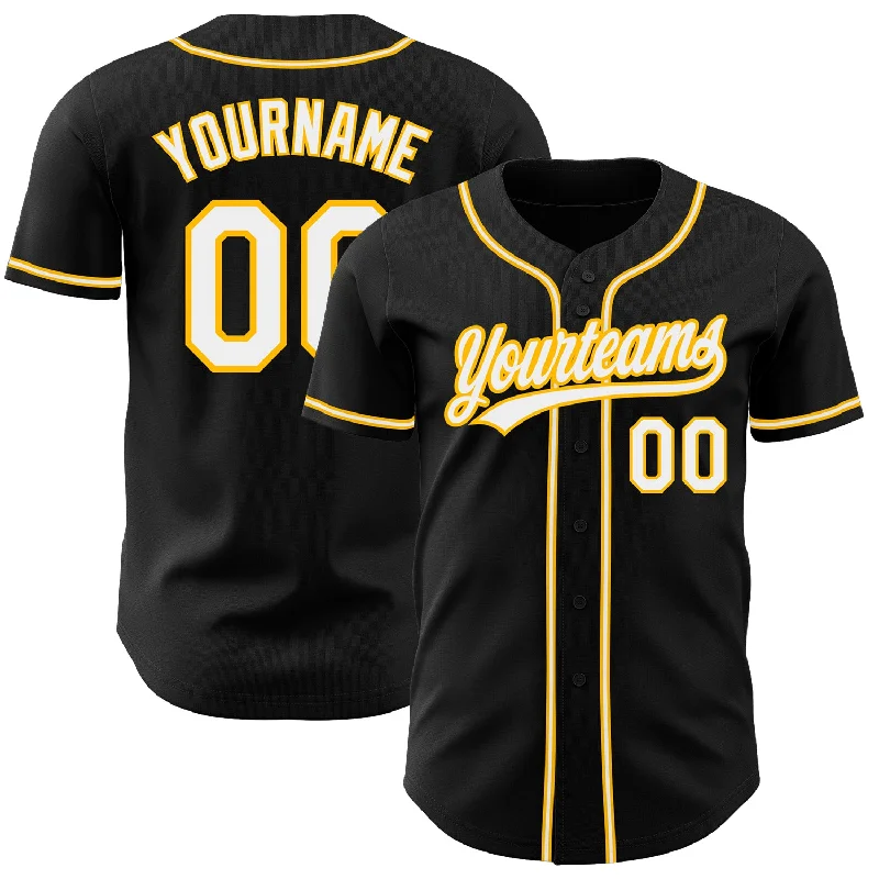 Baseball Jersey For Graduations-Custom Black White-Gold Authentic Baseball Jersey