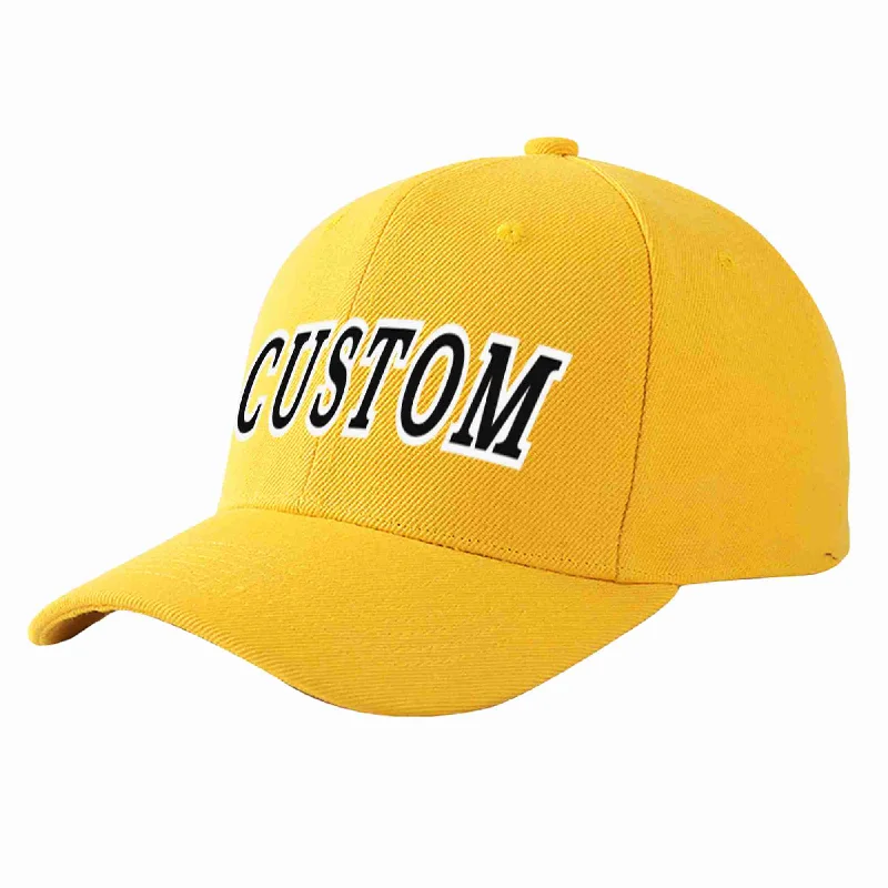 State Baseball Cap-Custom Gold Black-White Curved Eaves Sport Baseball Cap Design for Men/Women/Youth