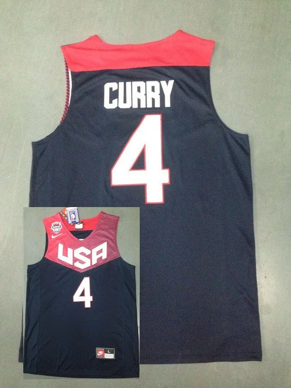 Basketball Jersey With Psychedelic Colors-USA 4 Curry Blue 2014 Basketball Jerseys