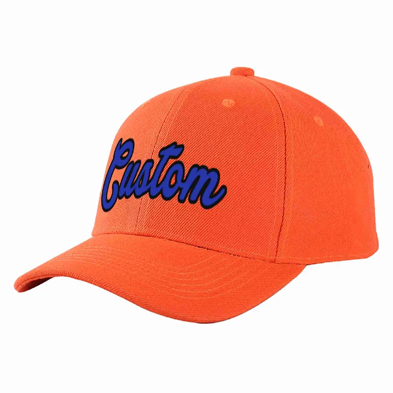 Sustainable Baseball Cap-Custom Tangerine Royal-Black Curved Eaves Sport Baseball Cap Design for Men/Women/Youth