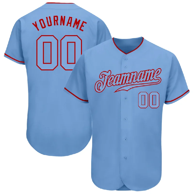 Baseball Jersey With Relaxed Fit-Custom Light Blue Light Blue-Red Authentic Baseball Jersey