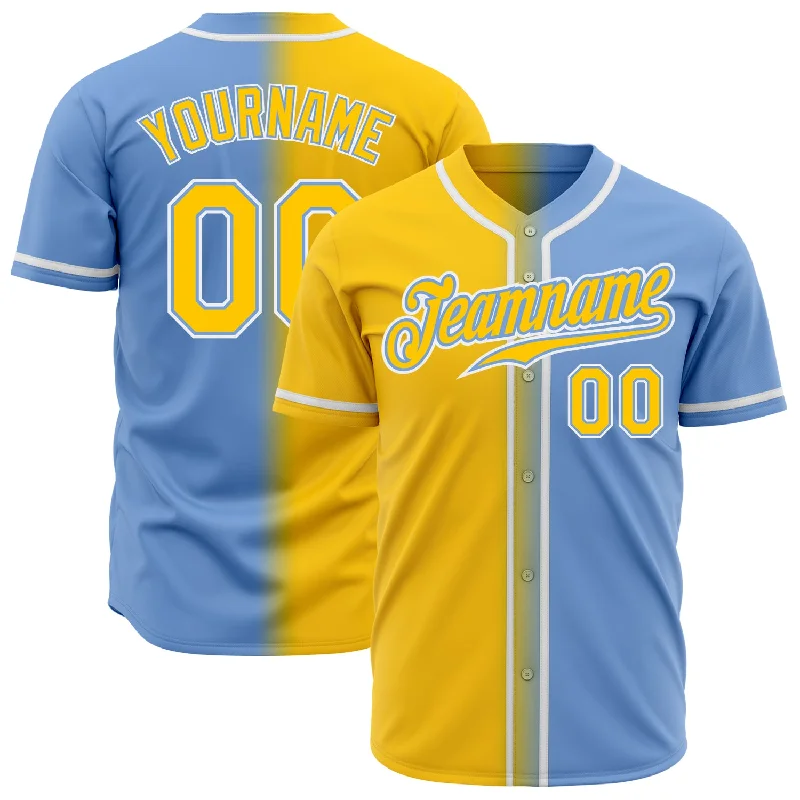 Baseball Jersey With Sustainable Materials-Custom Light Blue Yellow-White Authentic Gradient Fashion Baseball Jersey