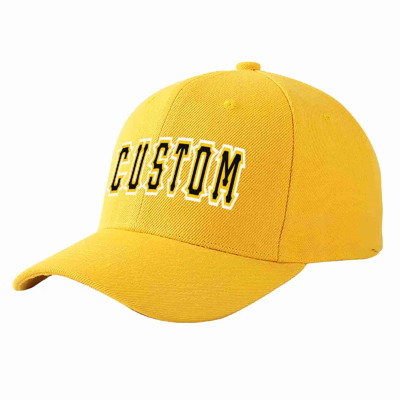 Baseball Baseball Cap-Custom Gold Black-Gold Curved Eaves Sport Baseball Cap Design for Men/Women/Youth