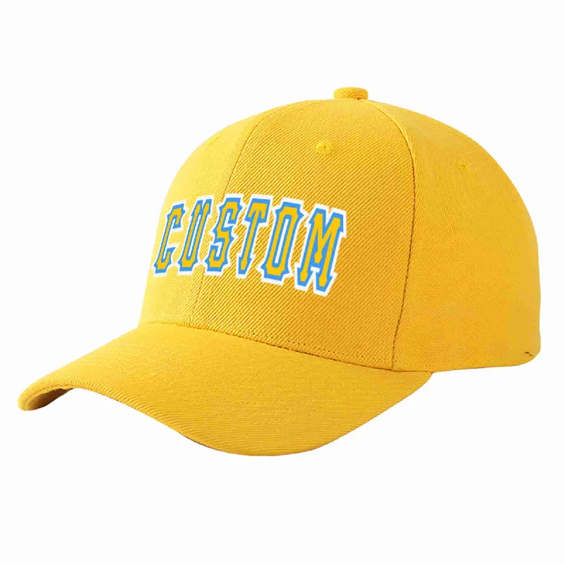 Hockey Baseball Cap-Custom Gold Gold-Powder Blue Curved Eaves Sport Baseball Cap Design for Men/Women/Youth