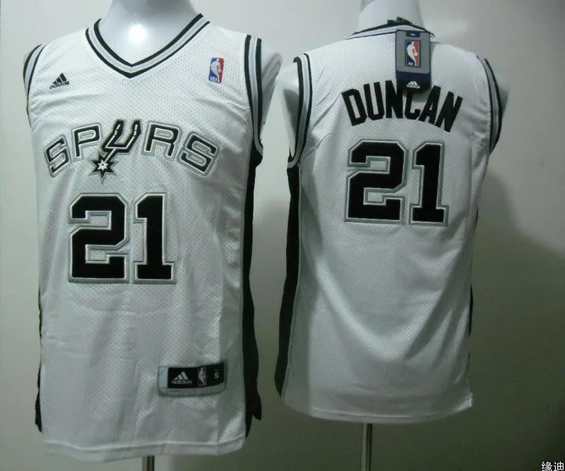 Breathable Basketball Jersey-Spurs 21 DUNCAN White Mesh Basketball Jerseys