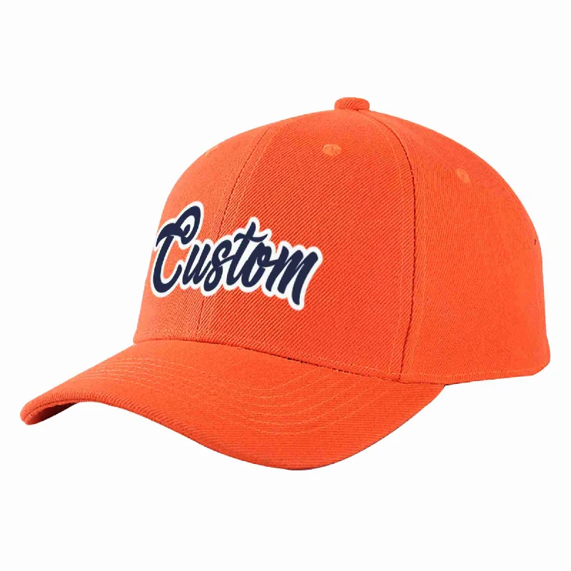 Gold Baseball Cap-Custom Tangerine Navy-White Curved Eaves Sport Baseball Cap Design for Men/Women/Youth