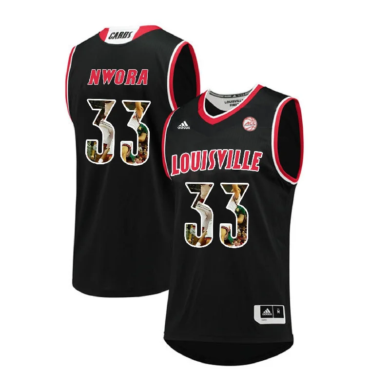 Basketball Jersey With Retro Fonts-Louisville Cardinals 33 Jordan Nwora Black With Portrait Print College Basketball Basketball Jersey