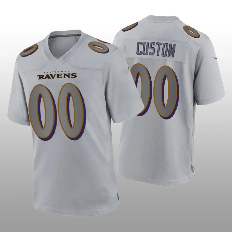 V-Neck Football Jersey-Custom B.Ravens Gray Atmosphere Game Jersey Stitched Jersey Football Jerseys