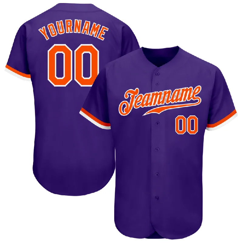 Baseball Jersey With Number-Custom Purple Orange-White Authentic Baseball Jersey