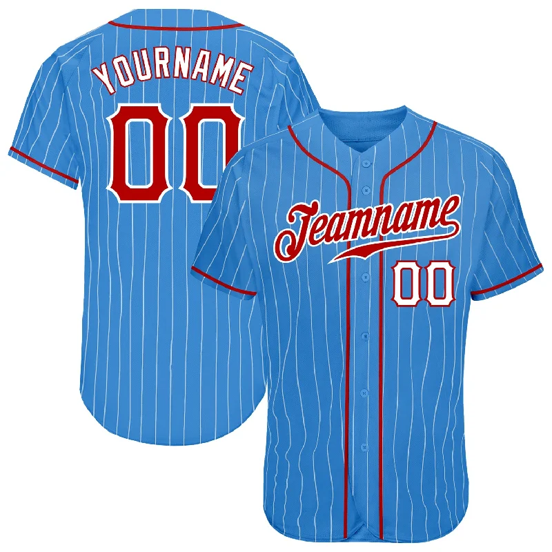 Full Button Baseball Jersey-Custom Powder Blue White Pinstripe Red-White Authentic Baseball Jersey