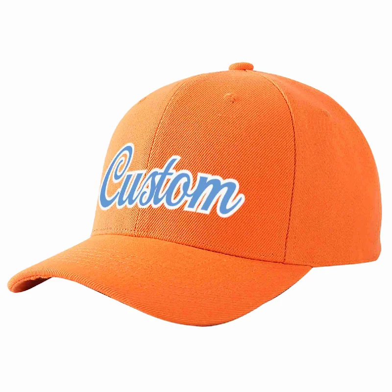 Brown Baseball Cap-Custom Orange Light Blue-White Curved Eaves Sport Baseball Cap Design for Men/Women/Youth