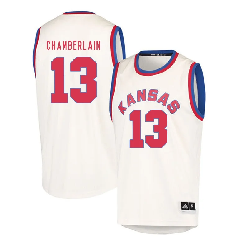 Basketball Jersey For Fans-Kansas Jayhawks 13 Wilt Chamverlain Cream Throwback College Basketball Basketball Jersey