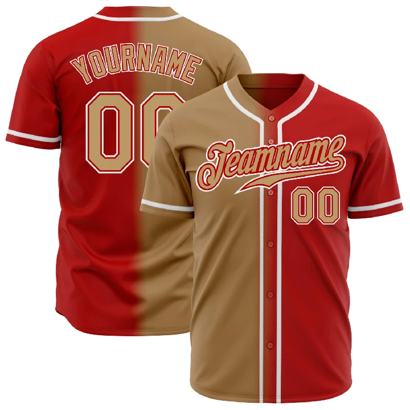 Baseball Jersey For St. Patrick's Day-Custom Red Old Gold-White Authentic Gradient Fashion Baseball Jersey