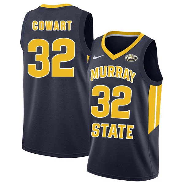 V-Neck Basketball Jersey-Murray State Racers 32 Darnell Cowart Navy College Basketball Basketball Jersey