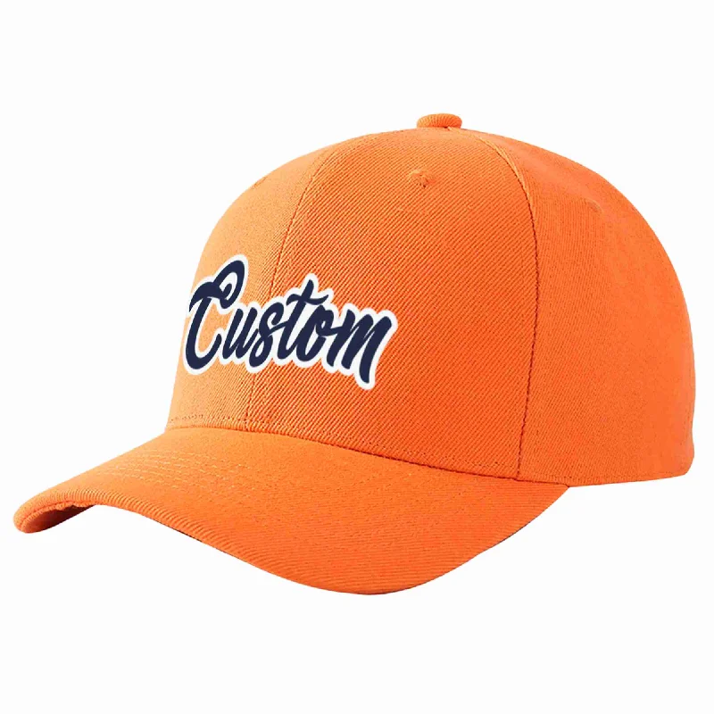 Ski Baseball Cap-Custom Orange Navy-White Curved Eaves Sport Baseball Cap Design for Men/Women/Youth