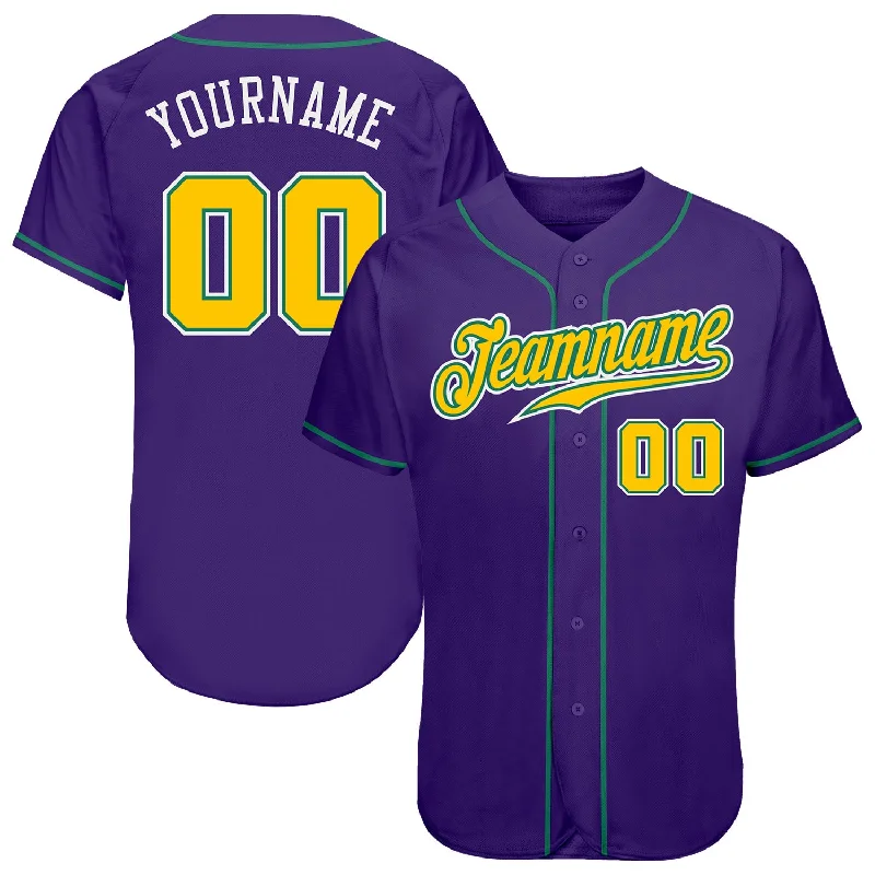 Authentic Baseball Jersey-Custom Purple Gold-Kelly Green Authentic Baseball Jersey