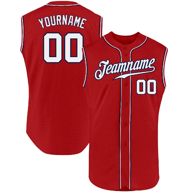 Baseball Jersey With Streetwear Vibe-Custom Red White-Navy Authentic Sleeveless Baseball Jersey