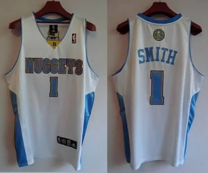 Long Sleeve Basketball Jersey-Nuggets 1 Jr.Smith White Basketball Jerseys