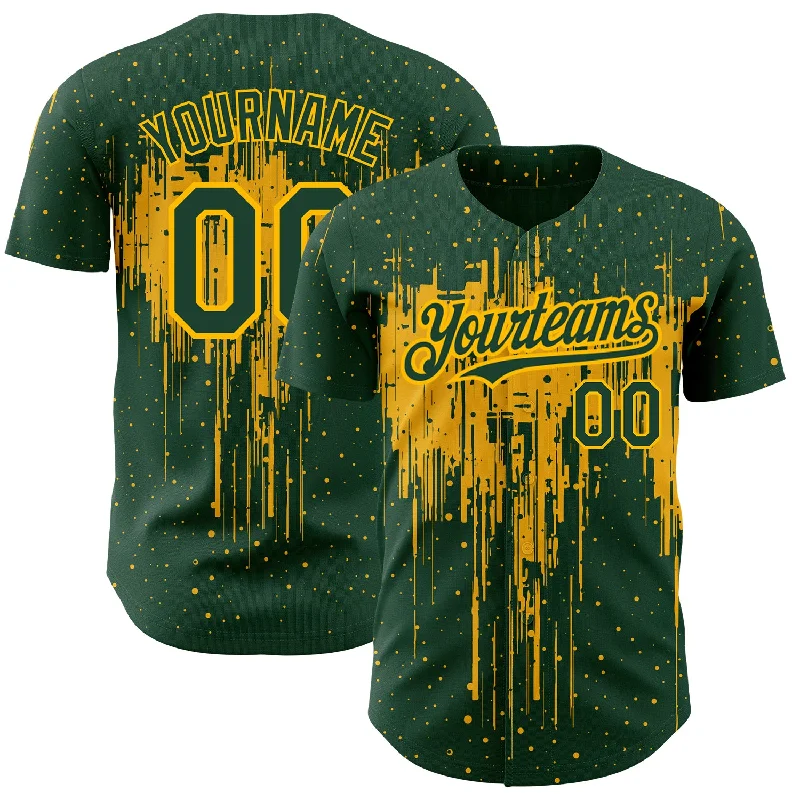 Baseball Jersey For College Teams-Custom Green Gold 3D Pattern Design Dripping Splatter Art Authentic Baseball Jersey