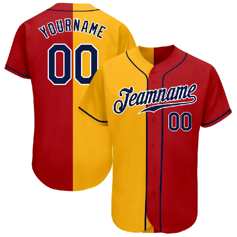 Baseball Jersey With Exceptional Craftsmanship-Custom Red Navy-Yellow Authentic Split Fashion Baseball Jersey