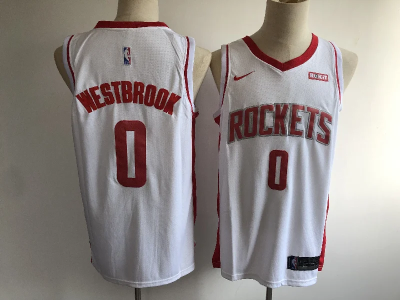 Oversized Basketball Jersey-Rockets 0 Russell Westbrook White Swingman With Sponsor Basketball Jersey