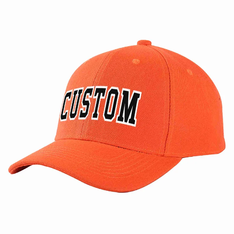 Packable Baseball Cap-Custom Tangerine Black-White Curved Eaves Sport Baseball Cap Design for Men/Women/Youth