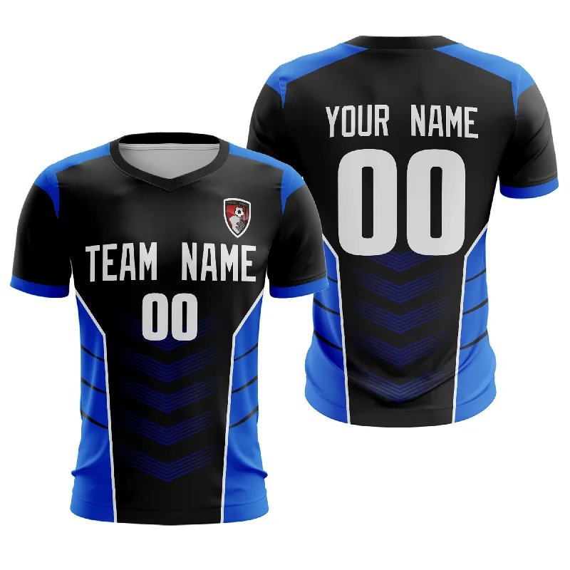 Short Sleeve Football Jersey-Custom Black Blue-White Sport Soccer Tops Jersey