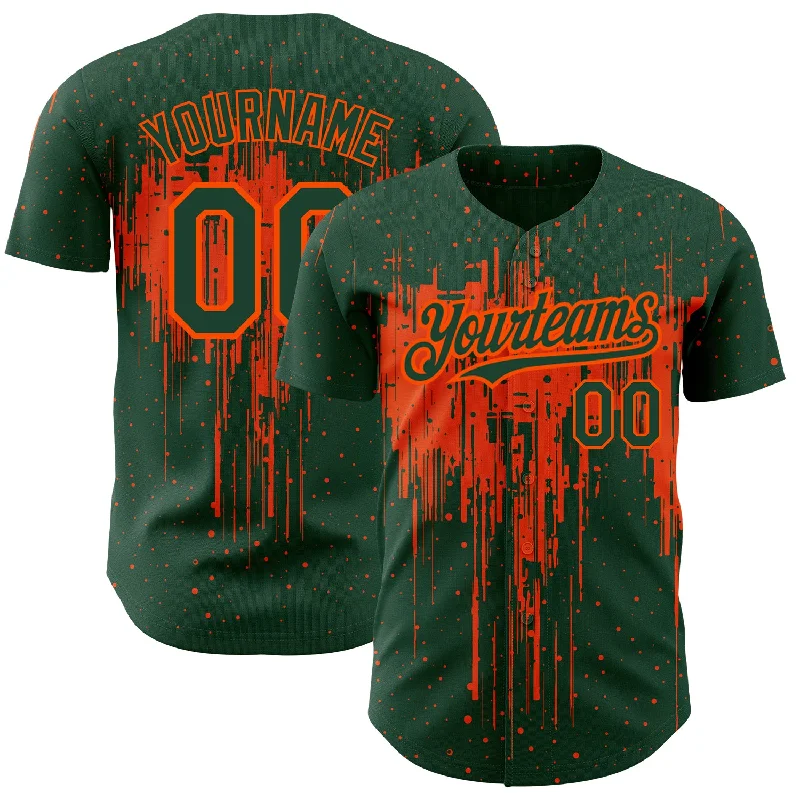 Baseball Jersey For High School-Custom Green Orange 3D Pattern Design Dripping Splatter Art Authentic Baseball Jersey