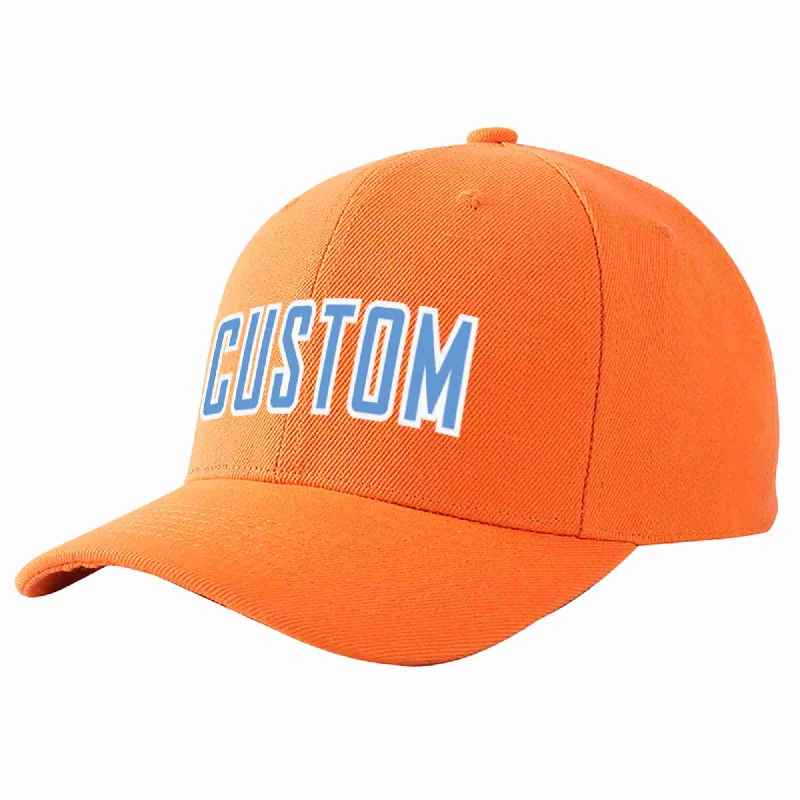 Graphic Baseball Cap-Custom Orange Light Blue-White Curved Eaves Sport Baseball Cap Design for Men/Women/Youth