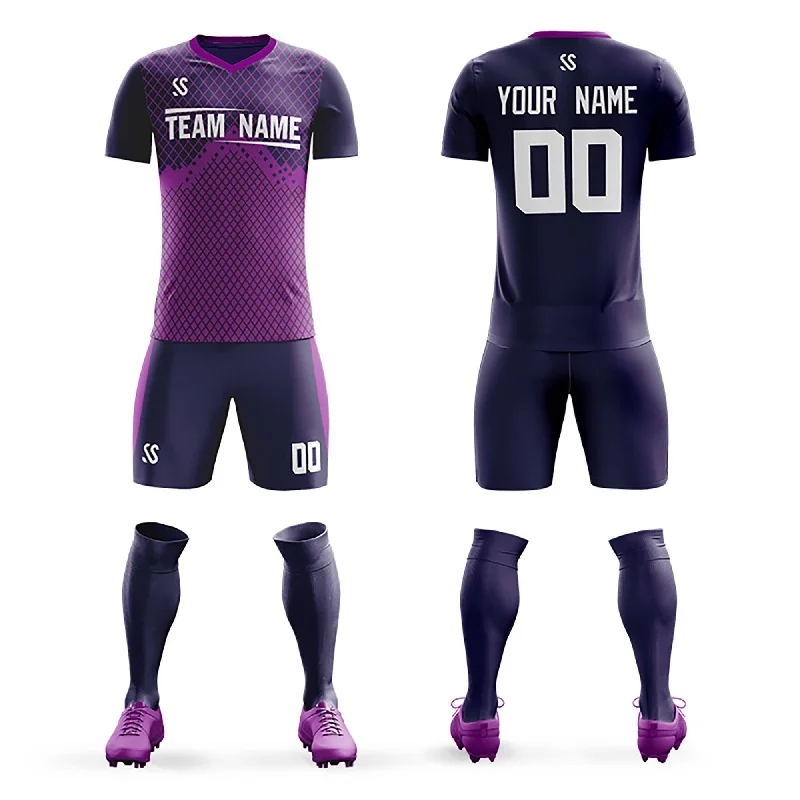 Football Jersey With Matching Shorts-Custom Purple Printing Outdoor Tracksuit Soccer Sets Jersey