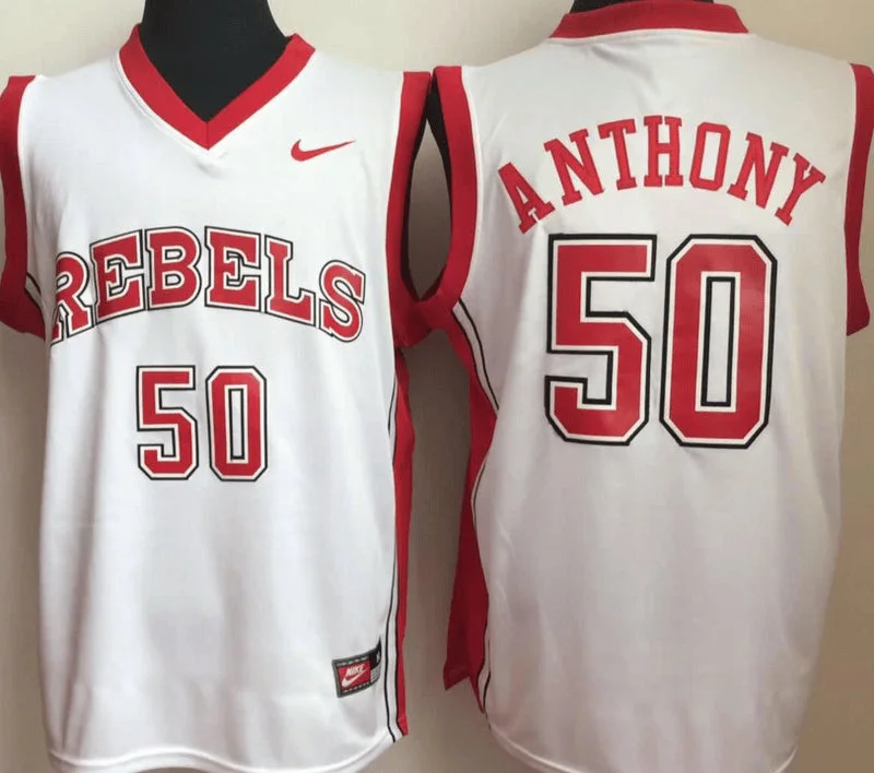 Basketball Jersey With Graffiti Style-Unlv Rebels 50 Greg Anthony White College Basketball Basketball Jersey