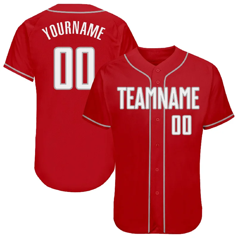 Baseball Jersey With Metallic Shine-Custom Red White-Gray Authentic Baseball Jersey