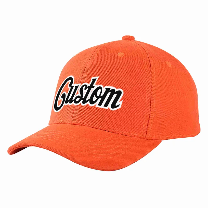 Sequin Baseball Cap-Custom Tangerine Black-White Curved Eaves Sport Baseball Cap Design for Men/Women/Youth