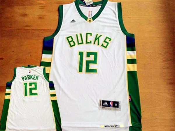 Basketball Jersey With Loose Fit-Bucks 12 Parker White New Revolution 30 Basketball Jersey