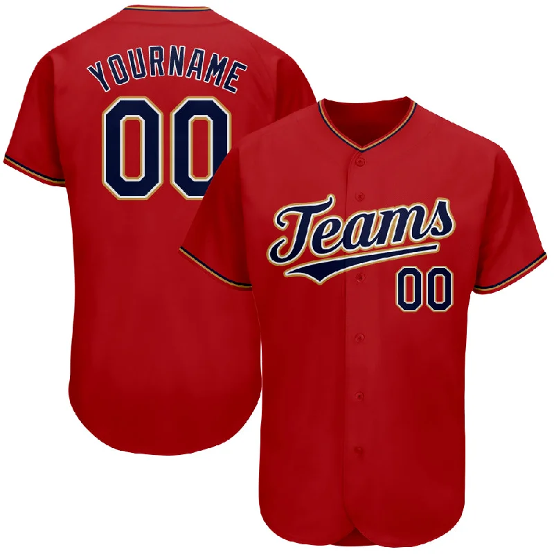 Breathable Baseball Jersey-Custom Red Navy-Old Gold Authentic Baseball Jersey