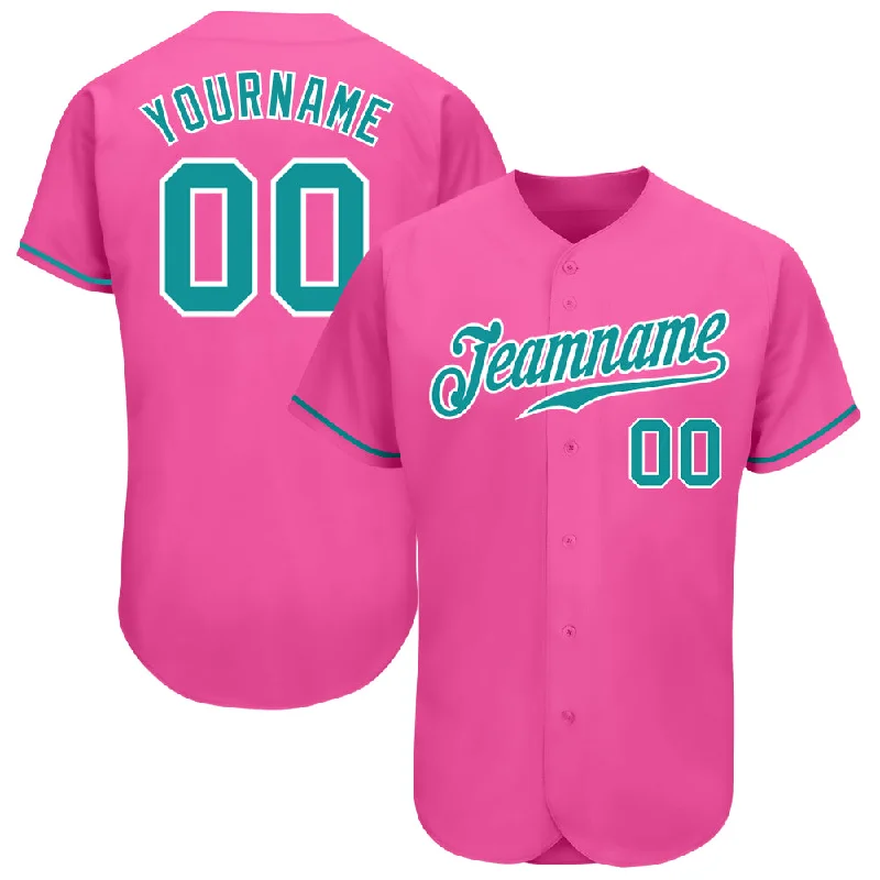 Baseball Jersey With Neon Print-Custom Pink Teal-White Authentic Baseball Jersey