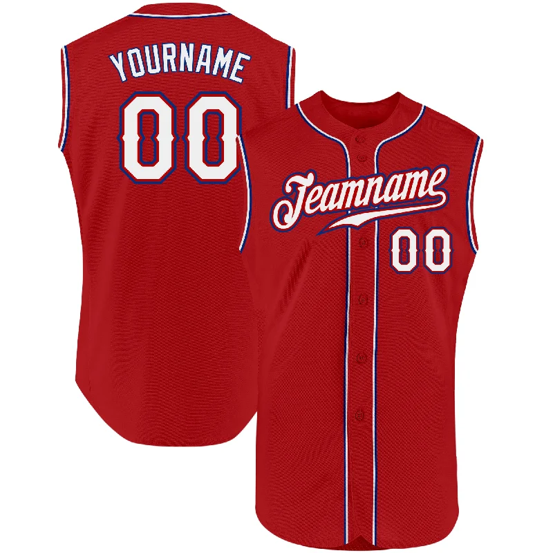 Hall Of Fame Baseball Jersey-Custom Red White-Royal Authentic Sleeveless Baseball Jersey