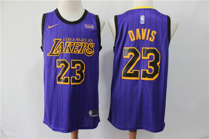 Basketball Jersey With Recycled Fabric-Lakers 23 Anthony Davis Purple City Edition Swingman Basketball Jersey