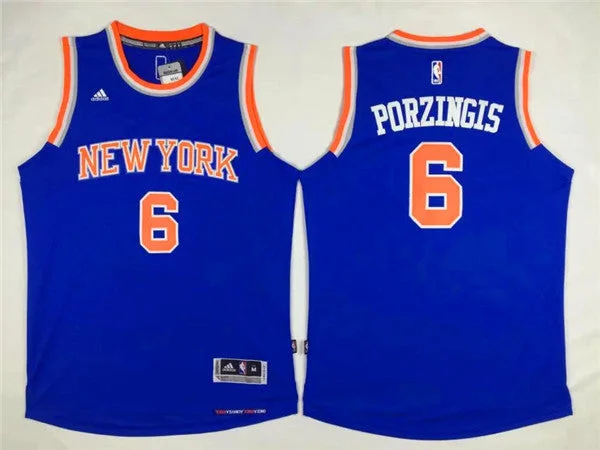 Basketball Jersey With UV Protection-Knicks 6 Kristaps Porzingis Blue Swingman Basketball Jersey