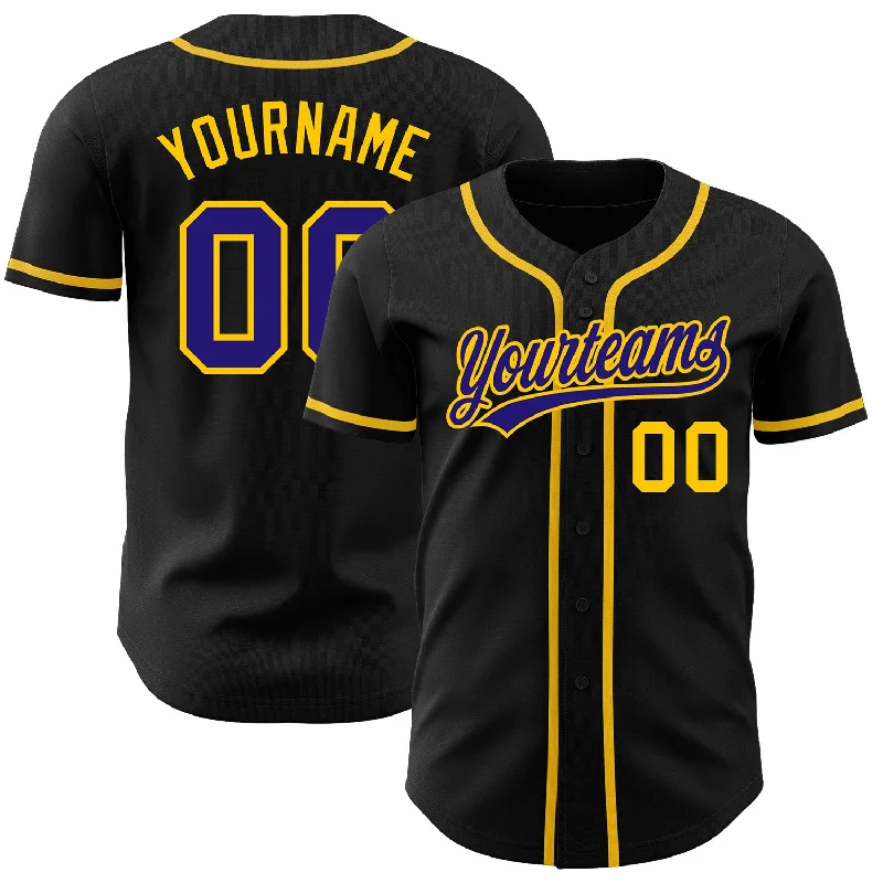 Baseball Jersey For Charity Events-Custom Black Dark Purple-Gold Authentic Baseball Jersey