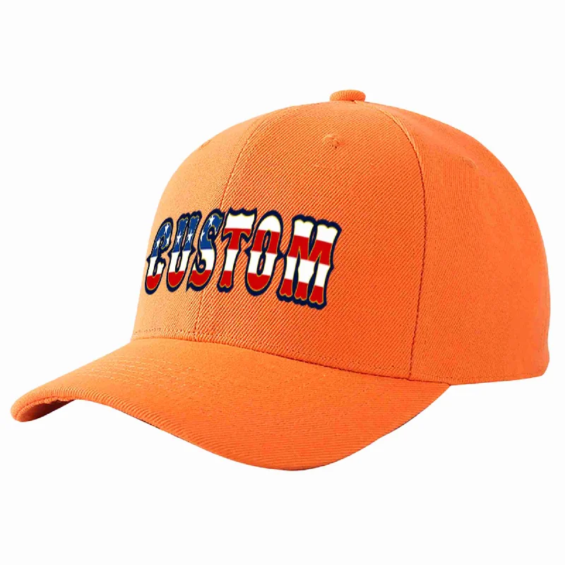 Soccer Baseball Cap-Custom Orange Vintage USA Flag-Gold Curved Eaves Sport Baseball Cap Design for Men/Women/Youth