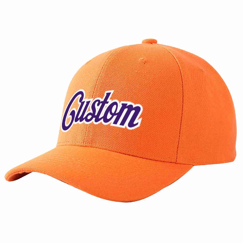 Graphic Baseball Cap-Custom Orange Purple-White Curved Eaves Sport Baseball Cap Design for Men/Women/Youth