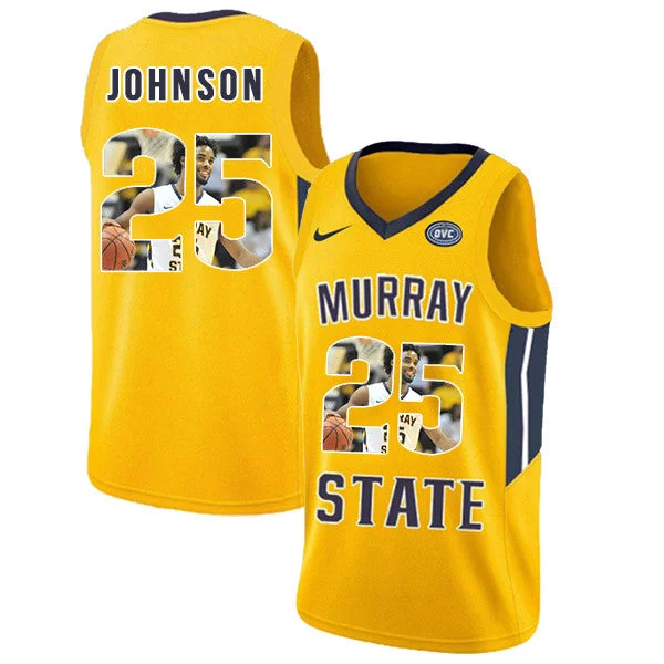 Basketball Jersey With Organic Cotton-Murray State Racers 25 Jalen Johnson Yellow Fashion College Basketball Basketball Jersey