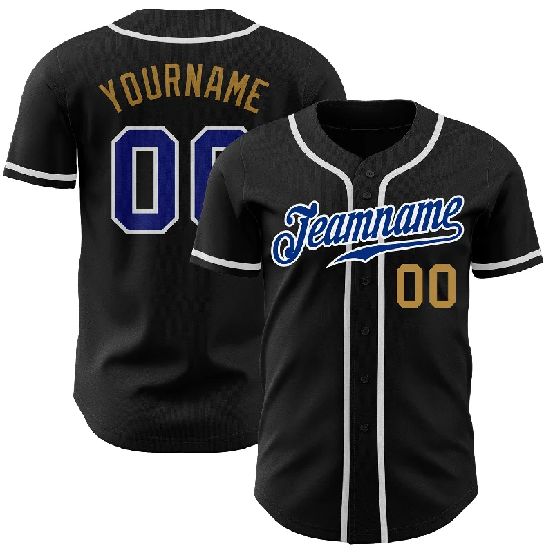 Baseball Jersey With Grunge Aesthetic-Custom Black Royal-Old Gold Authentic Baseball Jersey