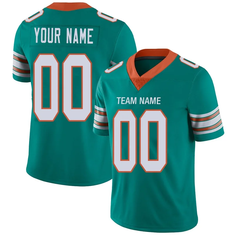 V-Neck Football Jersey-Custom M.Dolphins Football Jerseys Team Player or Personalized Design Your Own Name for Men's Women's Youth Jerseys Aqua