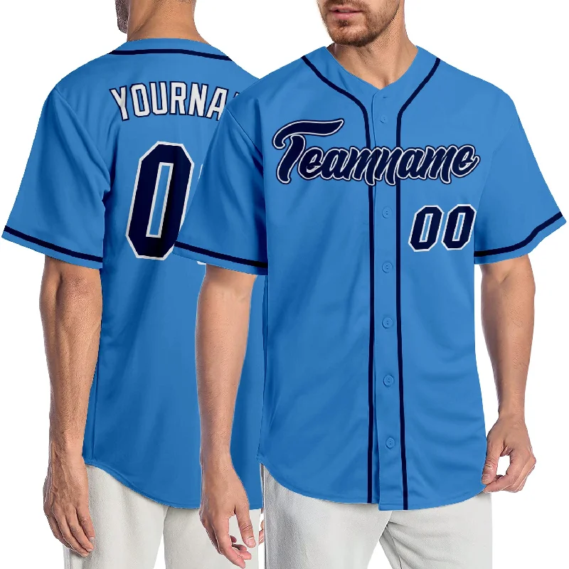 Baseball Jersey With Hood-Custom Powder Blue Navy-White Authentic Baseball Jersey