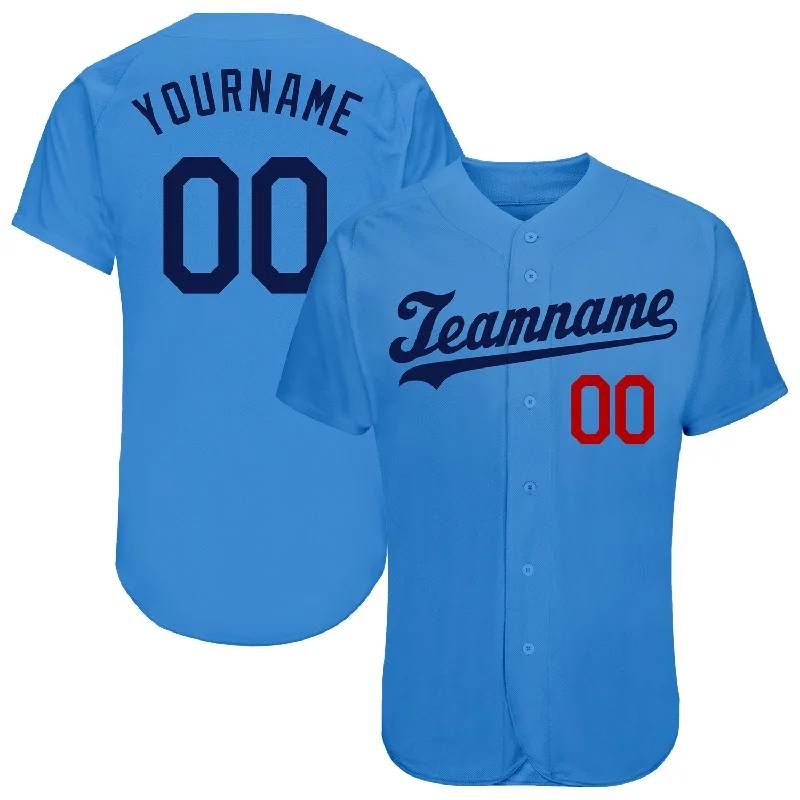 Baseball Jersey For High School-Custom Powder Blue Navy-Red Authentic Baseball Jersey