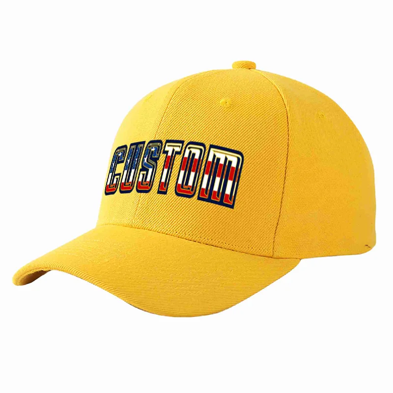 Eco-Friendly Baseball Cap-Custom Gold Vintage USA Flag-Gold Curved Eaves Sport Baseball Cap Design for Men/Women/Youth