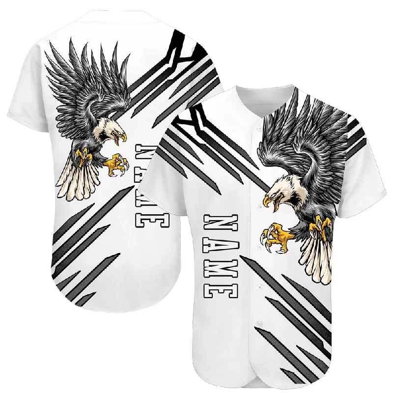 Replica Baseball Jersey-Custom White White-Black 3D Eagle Authentic Baseball Jersey